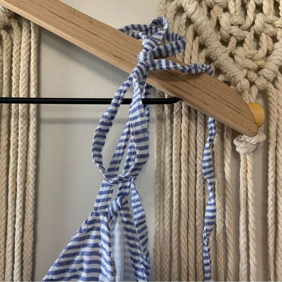 ASOS Tie Shoulder Striped Smocked Mini Sun Dress 100% Cotton Size 10 - Picture 5 of 11